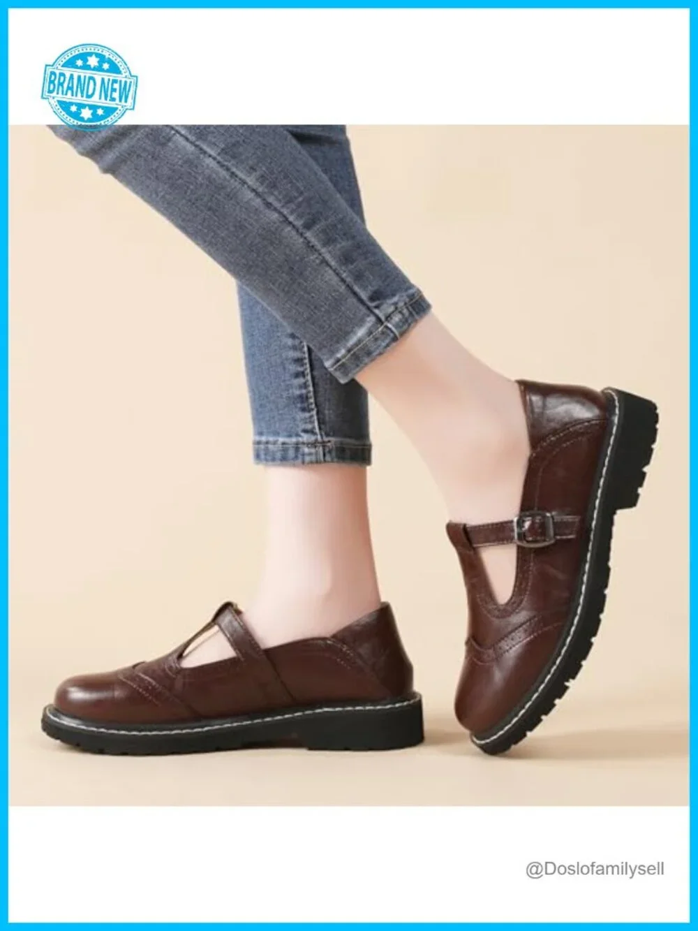 Women's Faux Leather T-Strap Mary Jane Platform Oxfords Buckle Dress Shoes